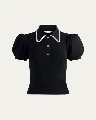 Alice And Olivia Ramona Embellished Puff-sleeve Sweater In Black