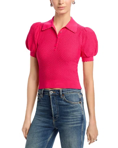 Alice And Olivia Ramona Pointelle Polo Sweater In Pink