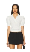 Alice And Olivia Linda Crop Pointelle Polo Sweater In White