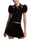 Alice And Olivia Ramona Puffed Sleeve Top In Black