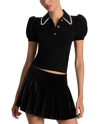 Alice And Olivia Ramona Puffed Sleeve Top In Black