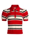 Alice And Olivia Ramona Striped Puff-sleeve Polo Shirt In Red