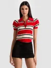Alice And Olivia Ramona Striped Puff-sleeve Polo Shirt