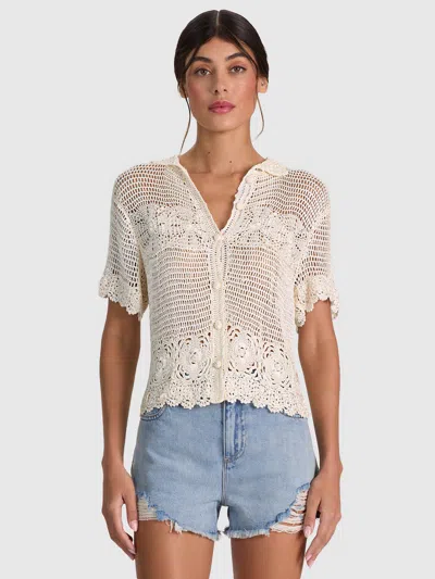 Alice And Olivia Randall Crochet Cardigan In Neutral