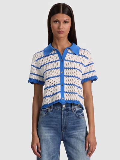 Alice And Olivia Randall Pointelle Polo Cardigan In Blue