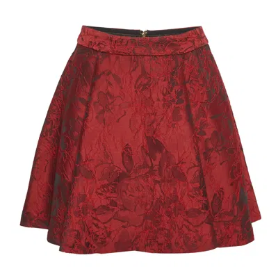 Pre-owned Alice And Olivia Red Floral Jacquard Flared Mini Skirt S
