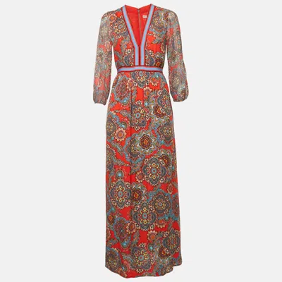 Pre-owned Alice And Olivia Red Printed Chiffon Maxi Dress M