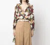 Alice And Olivia Reilly Floral Long Sleeve Blouse In Black