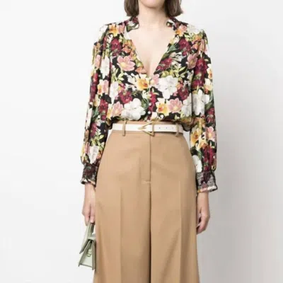 Alice And Olivia Reilly Blouse In Juniper Floral Black