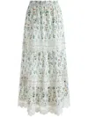 ALICE AND OLIVIA REISE EMBROIDERED TIERED MAXI SKIRT
