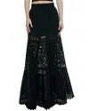 Alice And Olivia Reise Guipure Lace-paneled Linen-gauze Maxi Skirt In Black