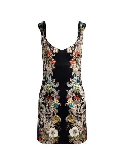 Alice And Olivia Renee Floral-print Sleeveless Mini Dress In Black