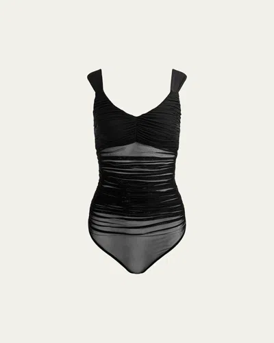 Alice And Olivia Renee Sheer Mesh Bodysuit In Black