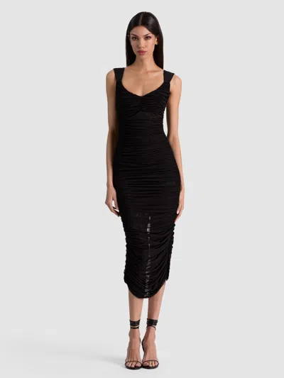 Alice And Olivia Renee Sheer Midi Dress In Black