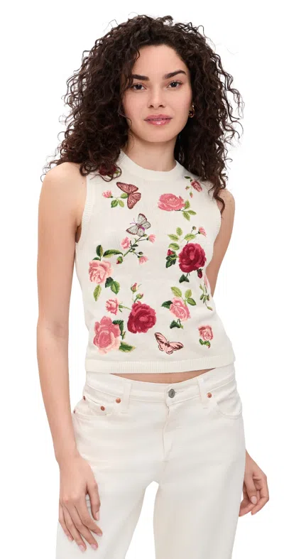 Alice And Olivia Reva Embroidered Vest Garden Gossip Off White