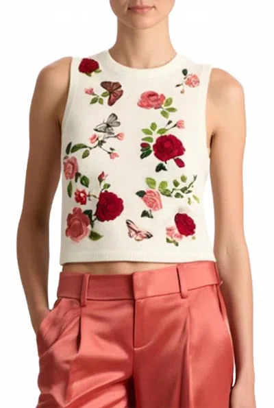 Alice And Olivia Reva Shell Sleeveless Top In Floral In White