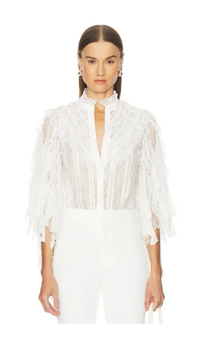 Alice And Olivia Rheba Lace Ruffle Sleeve Top In White