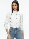 Alice And Olivia Ria Faux-leather Cropped Jacket In Off White