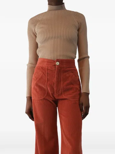 Pre-owned Alice And Olivia Ribbed-knit Top In Neutral