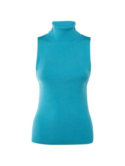 Pre-owned Alice And Olivia Ribbed-knit Turtleneck Top In Blue