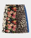 Alice And Olivia Riley Mixed Media Mini Skirt In Lola Blue/multi