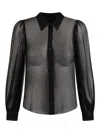 Alice And Olivia Roanne Sheer Blouson-sleeve Button-front Shirt In Black