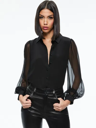 Alice And Olivia Roanne Button Down In Black