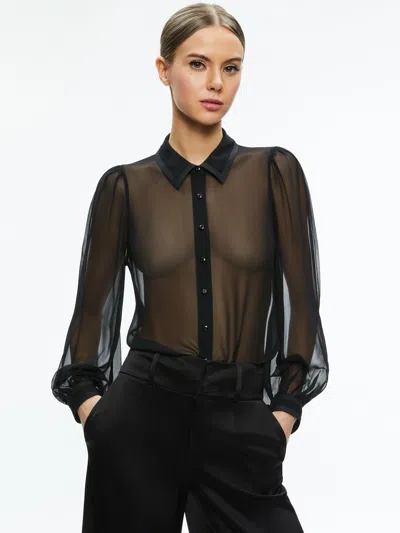 Alice And Olivia Roanne Sheer Blouse In Black