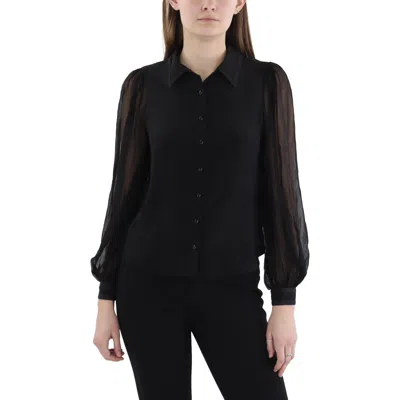 Alice And Olivia Roanne Womens Bishop Sleeve Collared Button-down Top In Black