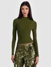 Alice And Olivia Roberta Ribbed Turtleneck In Green