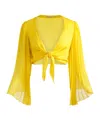 Alice And Olivia Rochelle Tie Front Pleated Crop Top In Yellow
