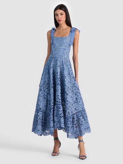 Alice And Olivia Rosalee Lace Bustier Maxi Dress In Blue
