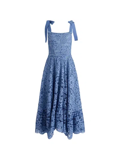 Alice And Olivia Rosalee Lace Bustier Maxi Dress Indigo In Blue