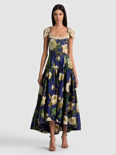 Alice And Olivia Rosalee Midi Dress In Blue
