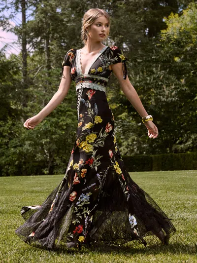 Alice And Olivia Rose Button Front Maxi Dress In Desert Sprigs Black
