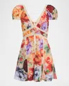 Alice And Olivia Rose Deep V Lace Detail Mini Dress