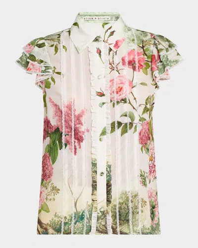 ALICE AND OLIVIA ROSE WHISPER MINDA BUTTON-FRONT BLOUSE