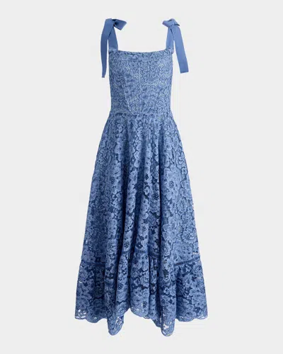 Alice And Olivia Rosalee Lace Bustier Maxi Dress In Blue