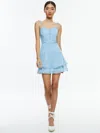 Alice And Olivia Rosette Sweetheart Neck Ruffle Mini Dress In Mineral Blue