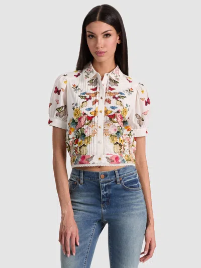 Alice And Olivia Rosie Cropped Button Down In Multi