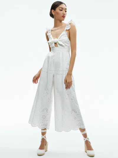 Alice And Olivia Tie-front Cut-out Jumpsuit In Off White