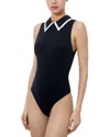 Alice And Olivia Rothy Sleeveless Collared Bodysuit In Black/off White