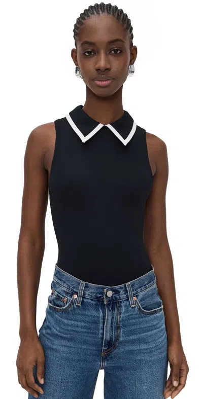 Alice And Olivia Rothy Sleeveless Collared Thong Bodysuit Black/off White