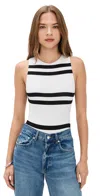 Alice And Olivia Rothy Sleeveless Crew Neck Sculpt Thong Bodysuit Paddleboard Stripe Oatmeal/black In Multi