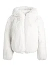 Alice And Olivia Rowe Cropped Faux Fur Bomber Jacket With Hood In Off White
