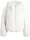 Alice And Olivia Rowe Cropped Faux Fur Bomber Jacket With Hood In Neutrals