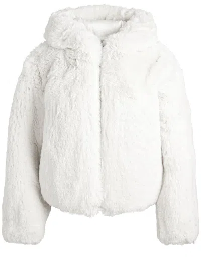 Alice And Olivia Rowe Cropped Faux Fur Bomber Jacket With Hood In Off White
