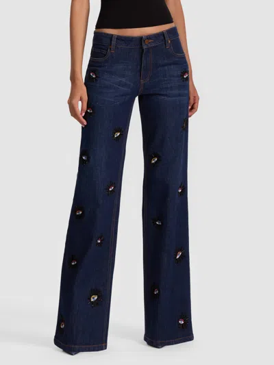 Alice And Olivia Roxie Eyes-embellished Jeans In Blue