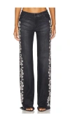 Alice And Olivia Roxie Embellished Straight-leg Jeans In Black