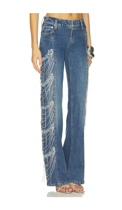 Alice And Olivia Roxie Embellished Jean In Blue